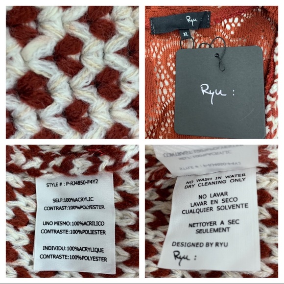 Rare Boho Ryu Rust Red & White Knit Tied Cardigan Sweater New Nwt Size Large - Picture 14 of 16